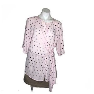 LANE BRYANT Faux Wrap Pink Polka Dot Top Surplice Neckline Womens Size 14